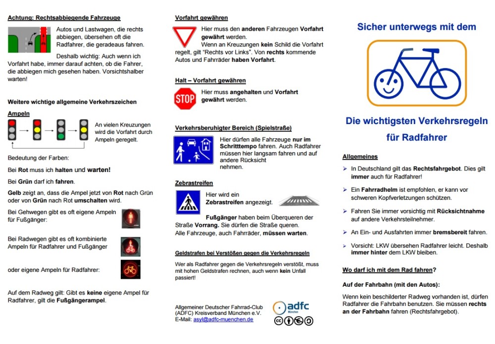 Flyer Mit Verkehrsregeln Des ADFC München - DaF Für Flüchtlinge ...